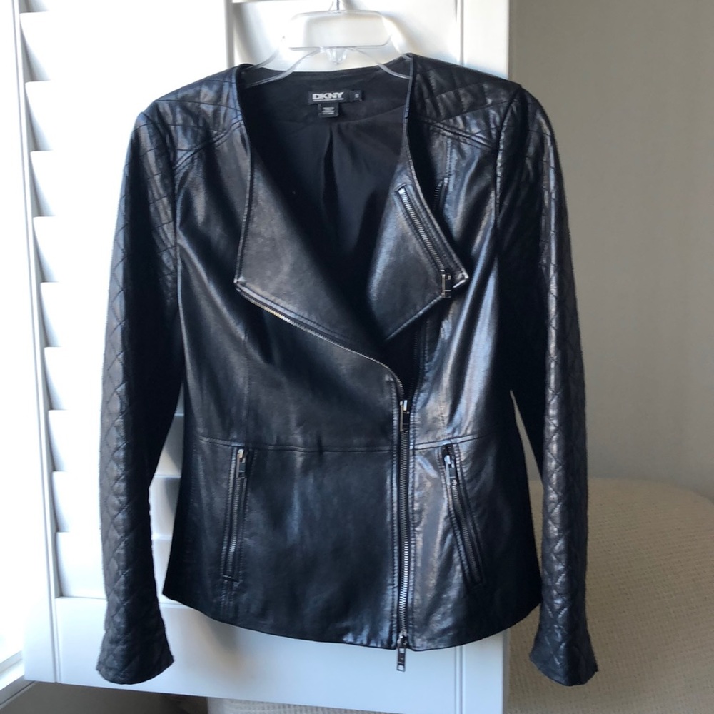 DKNY black leather moto jacket